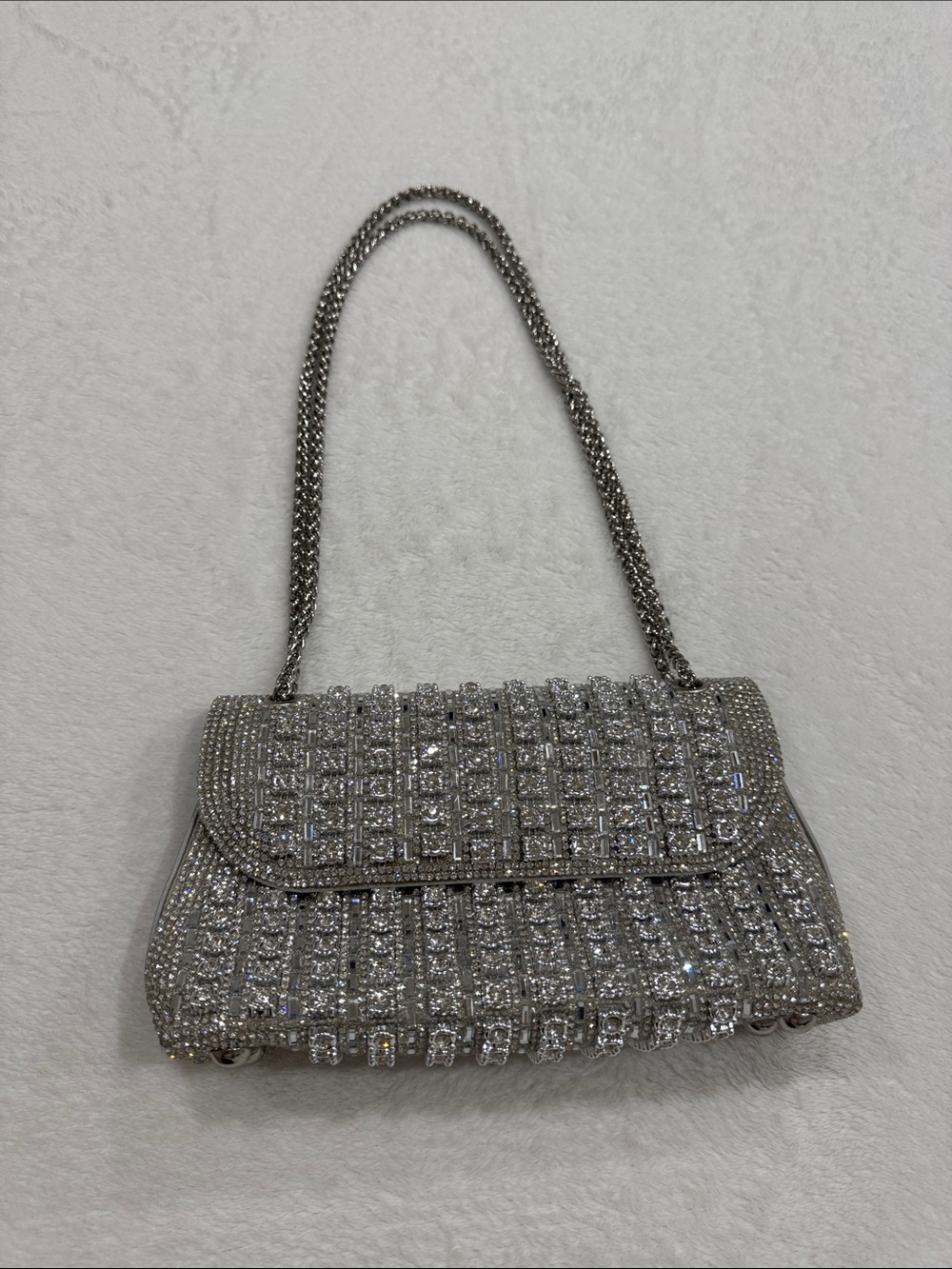 Silver Crystal-Embellished Evening Shoulder Bag